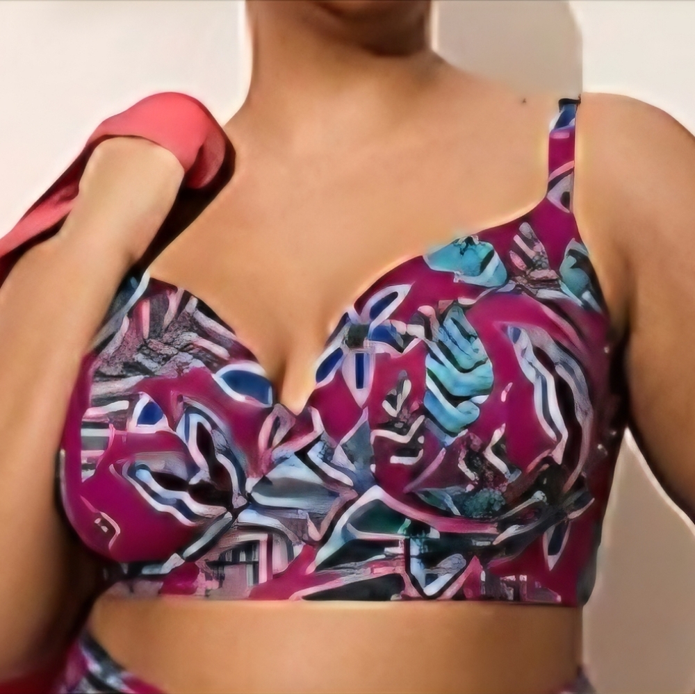 Swim By Cacique Underwire Balconette Bikini Top size 44D Pink Tropical